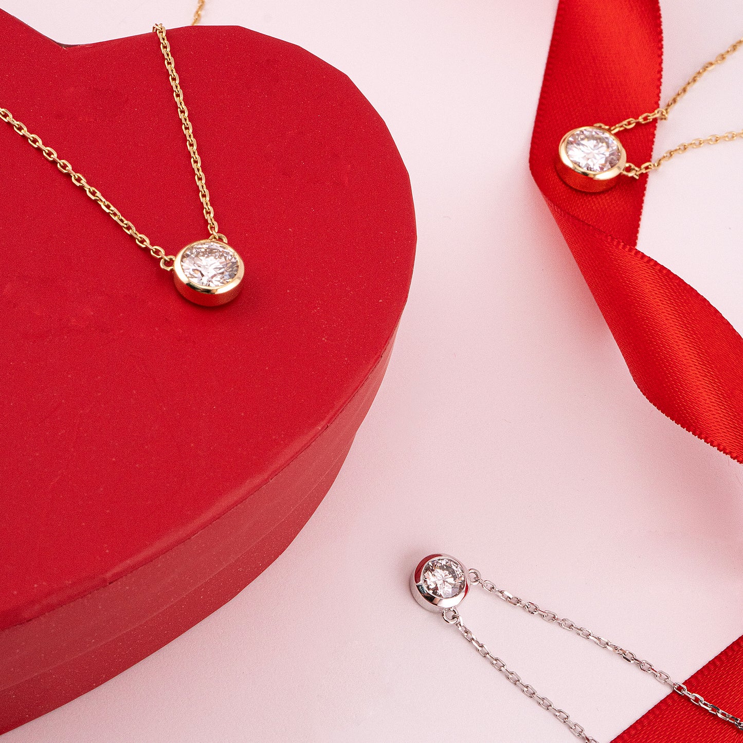 Solitaire Single Diamond Necklace (0.5ct / 1.0ct / 1.5ct) with Chain